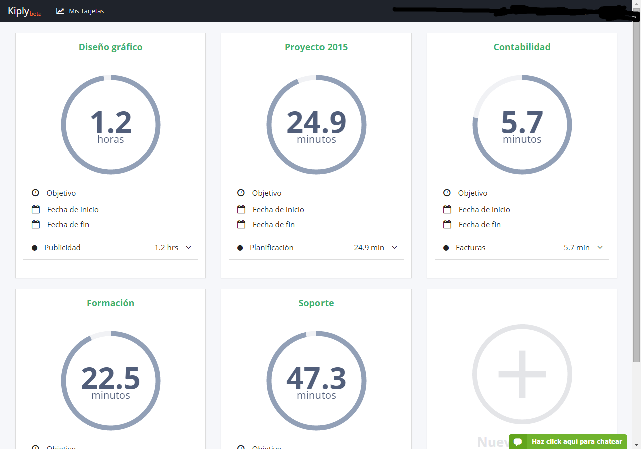 Panel de tarjetas de KIPLY , un software de productividad personal que resulta muy útil tanto para freelancers como para la gestión de equipos que trabajan en entornos MarTech